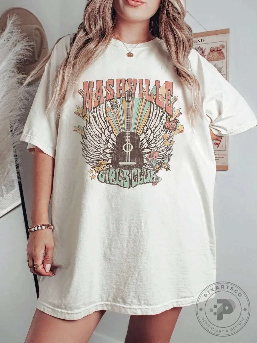 Nashville Girls Club Vintage Guitar Wings Country Music T-Shirt