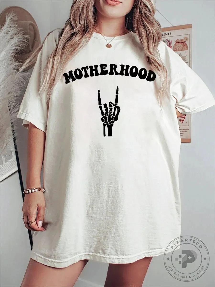 Motherhood Skeleton Hand Rock On Graphic T-Shirt for Women